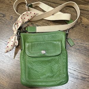 Coach Green Leather Crossbody Bag with Polka Dot Accent